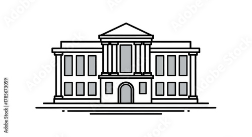Minimalist black and white line art icon of a classical government building or museum.