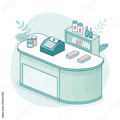 A flat vector icon of a pharmacy counter design