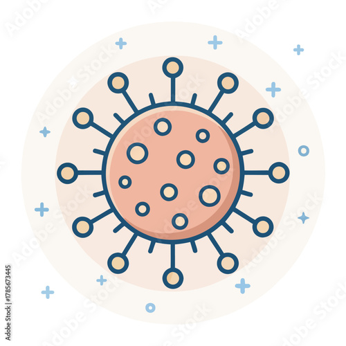 A flat vector icon representation of a virus symbol