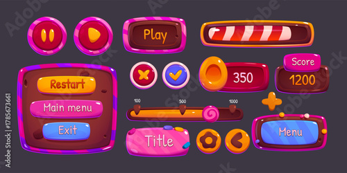 Candy game menu interface windows, cartoon options