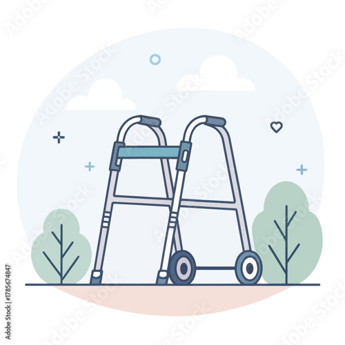 Minimalist Vector Icon Depicting a Walker Frame for Mobility Assistance