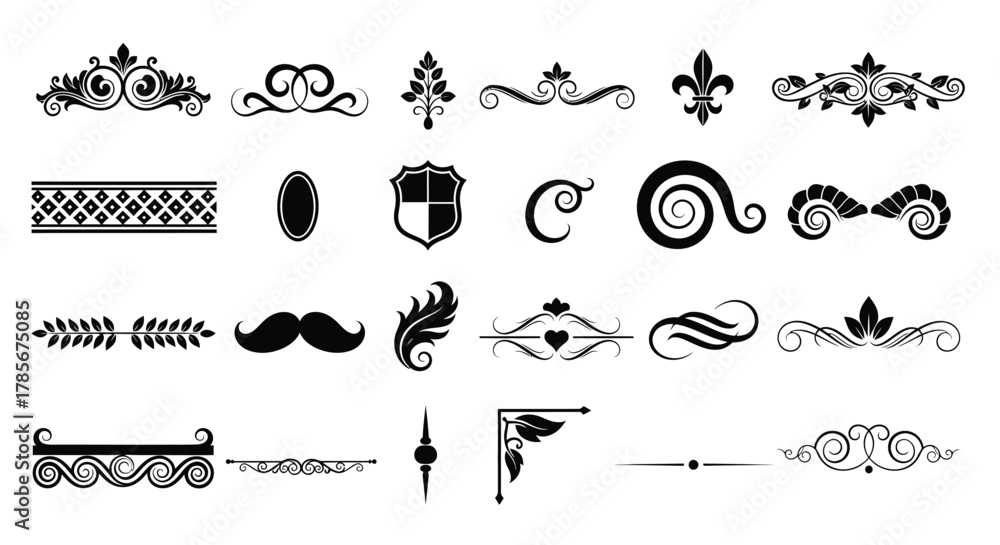 Fototapeta premium Vector decorative elements design ornate borders flourishes set art editable