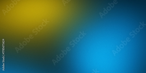 Abstract blue yellow flowing gradient on dark black backdrop with glowing blurry noise texture