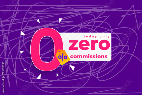 Zero Commission Sale Banner Design with Bold Typography on Purple Background