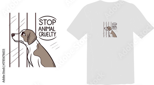 "Stop Animal Cruelty" - Sad Dog Behind Bars Illustration