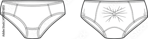 Underwear, briefs, fashion, garment, apparel, clothing, design, sketch, outline, technical, illustration, stitching, seam, construction, pattern, decorative, bow, gathered, front, detail