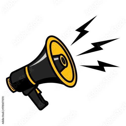 Black and yellow megaphone isolated on black background isolated on white background isolated on transparent background
