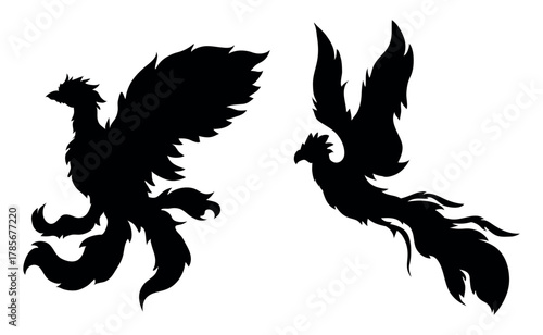 Majestic Fiery Phoenix Silhouette Collection. Symbols of Rebirth, Power, and Eternal Flame