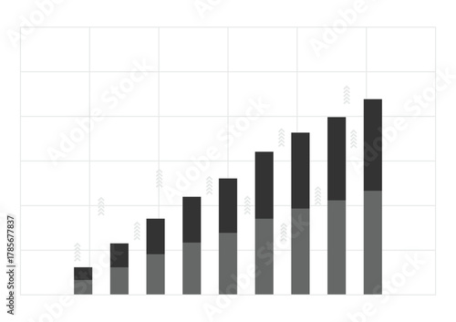 Stock and investment concept. Column graph on a white background. Bullish market, profit of wealth, high risk high return, business growth up.