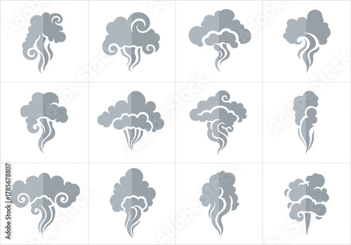 Collection of Stylized Gray Smoke and Cloud Illustrations.