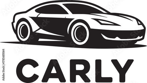 Sleek Car Silhouette Vector Graphic with 'CARLY' Text for Automotive Design Projects
