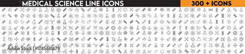 Medical science icons set. Science, dna, molecules research. Editable strokes. with white background