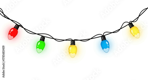 Bright, festive string lights in red, green, yellow, and blue create a joyful atmosphere for any celebration or holiday decor project.