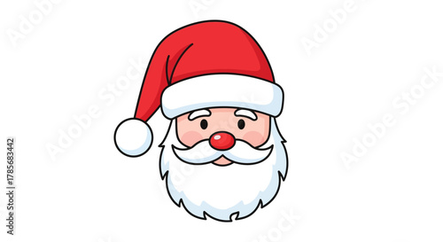 Joyful Santa Claus face with jolly red hat and fluffy white beard, spreading holiday cheer and festive spirit for Christmas celebrations