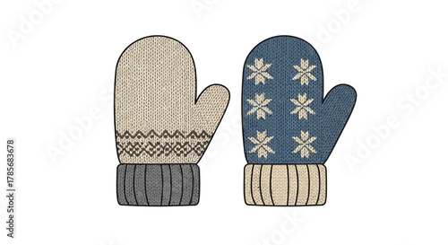 Cozy knitted mittens with festive snowflake and geometric patterns perfect for winter warmth and holiday cheer