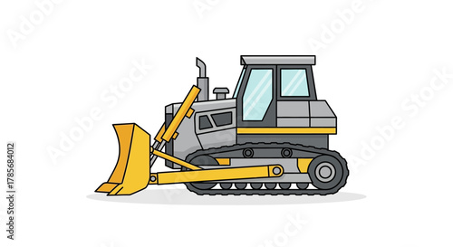 Illustration of a bulldozer with a yellow blade.