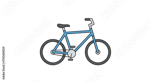 Illustration of a blue bicycle with black tires and a gray seat.
