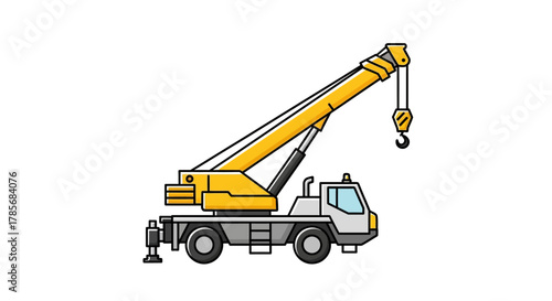 Illustration of a yellow and white crane truck on a white background.