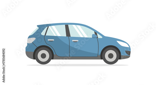 Blue hatchback car illustration on a white background.