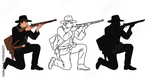Cowboy hunter rifle aiming illustration vector silhouette outline