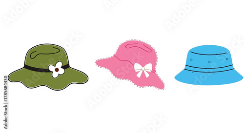 Illustration of colorful summer hats for sun protection fashion