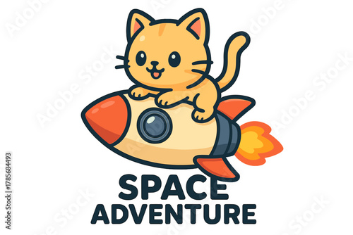 Cute cat riding a rocket in a colorful space adventure on a vibrant background