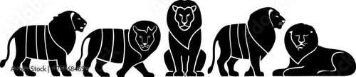 Majestic lion pride silhouette vector illustration for graphic design and animal lovers artwork projects design vector silhouette set, silhouette illustration.