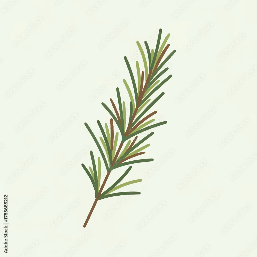 Fototapeta premium A single sprig with green and brown needles on a light background