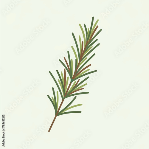A single sprig with green and brown needles on a light background