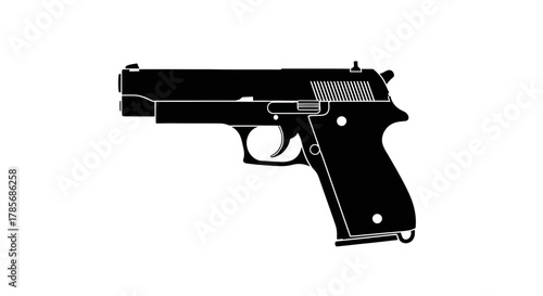 Stock illustration of black handgun isolated on white background