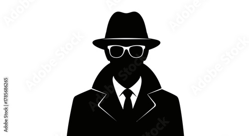 Silhouette of man in hat and glasses spy detective anonymous person