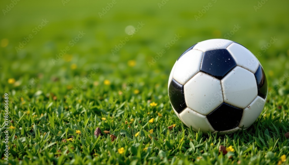 Fototapeta premium Create an image of a fast soccer ball against a green background with ample white space on the right side for text.