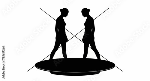 Two silhouetted figures facing each other, representing duality and reflection