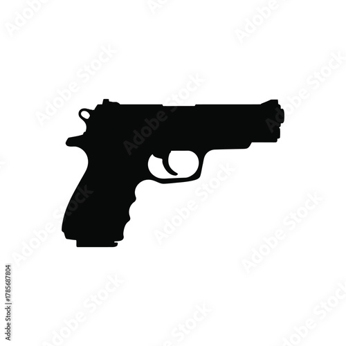 Silhouette of a handgun on a white background