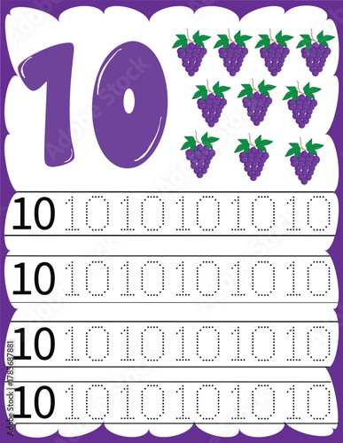 Number 10 Tracing Worksheet for Early Learners. This engaging printable educational page helps preschool and kindergarten students master the number ten.