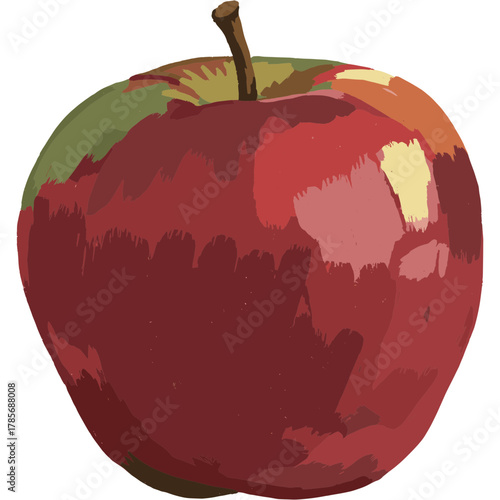 Deep Red Apple Vector Icon in Poster Color Style with Transparent Background