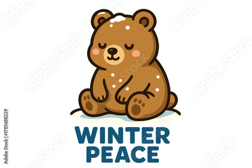 Cute bear sitting peacefully in the snow on a winter day enjoying tranquil moments of winter peace