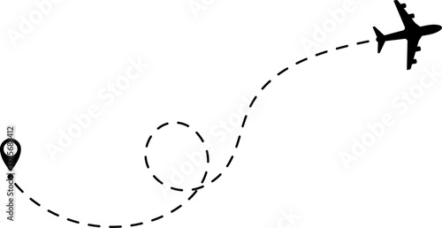 Airplane Route Icon. Travel symbol. Airplane Line Path Icon Set of Air Plane Flight Route.