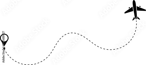 Airplane Route Icon. Travel symbol. Airplane Line Path Icon Set of Air Plane Flight Route.