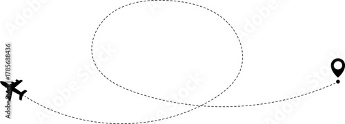 Airplane Route Icon. Travel symbol. Airplane Line Path Icon Set of Air Plane Flight Route.