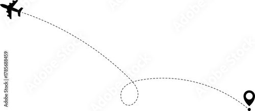 Airplane Route Icon. Travel symbol. Airplane Line Path Icon Set of Air Plane Flight Route.