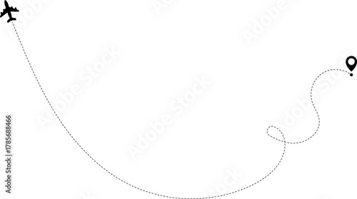 Airplane Route Icon. Travel symbol. Airplane Line Path Icon Set of Air Plane Flight Route.