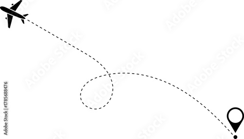 Airplane Route Icon. Travel symbol. Airplane Line Path Icon Set of Air Plane Flight Route.