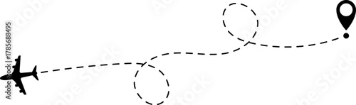 Airplane Route Icon. Travel symbol. Airplane Line Path Icon Set of Air Plane Flight Route.