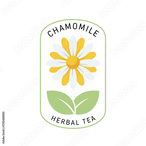 Chamomile herbal tea logo with daisy and leaves