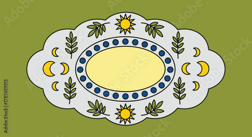 Decorative celestial frame with sun moon and leaves illustration