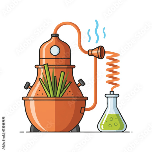 Distillation apparatus with plants and green liquid