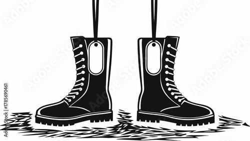 Strong military boots ready for action, perfect for adventure and outdoor themed visuals