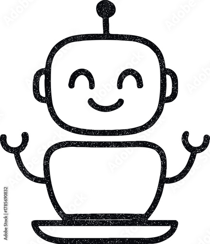 Cute cartoon robot meditating peacefully with a happy smile and closed eyes