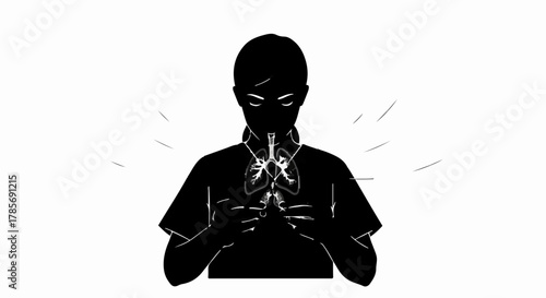 Silhouette of person holding glowing lungs, symbolizing health and life force